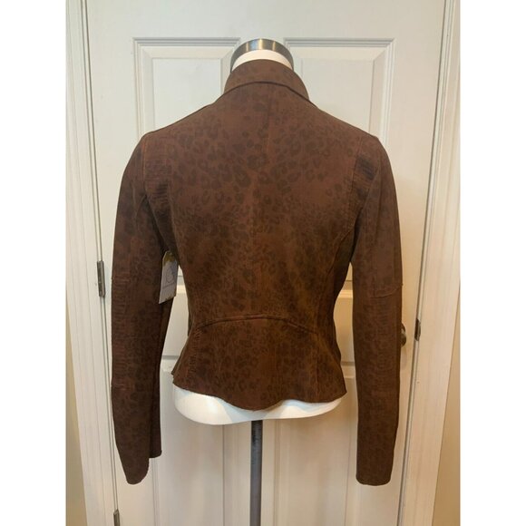 Marrakech Dark Brown Leopard Print Asymmetrical Zip-Up Moto Jacket, Size S - Picture 6 of 9
